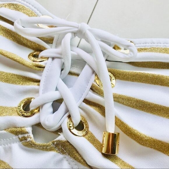 NWT Lauren Ralph Lauren Gold Stripe Tie Top - Picture 8 of 8